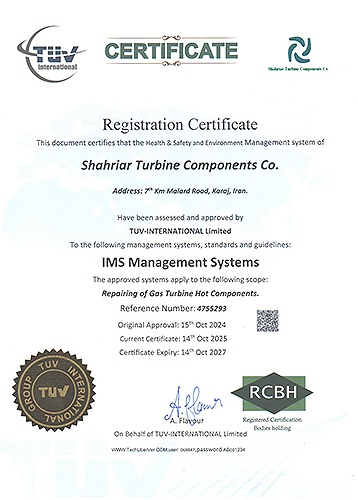 Shahriar Turbine Components Certificates